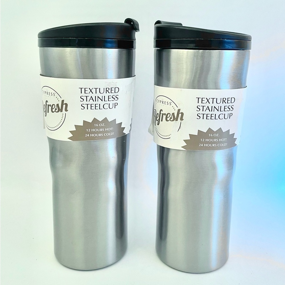 Set of 2 Cypress Refresh Stainless Steel Travel Mugs 16 oz Hot Cold Tumblers